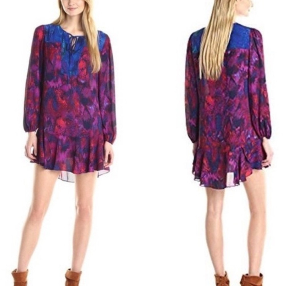 BCBGMAXAZRIA Kena Plum Berry Boho Print Dress | Size M